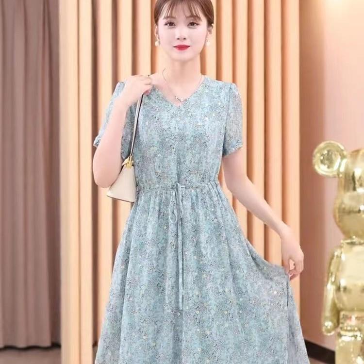 韩版连衣裙女2023夏季新款高端修身显瘦通勤气质高档短袖中长裙女