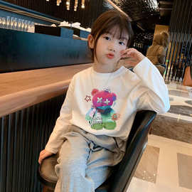 H2533#女童长袖春秋新款洋气百搭儿童打底上衣女孩外穿卡通休闲潮