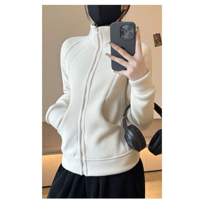 lulu同款修身连帽卫衣女秋冬加绒加厚奥粒绒收腰拉链开衫外套|undefined
