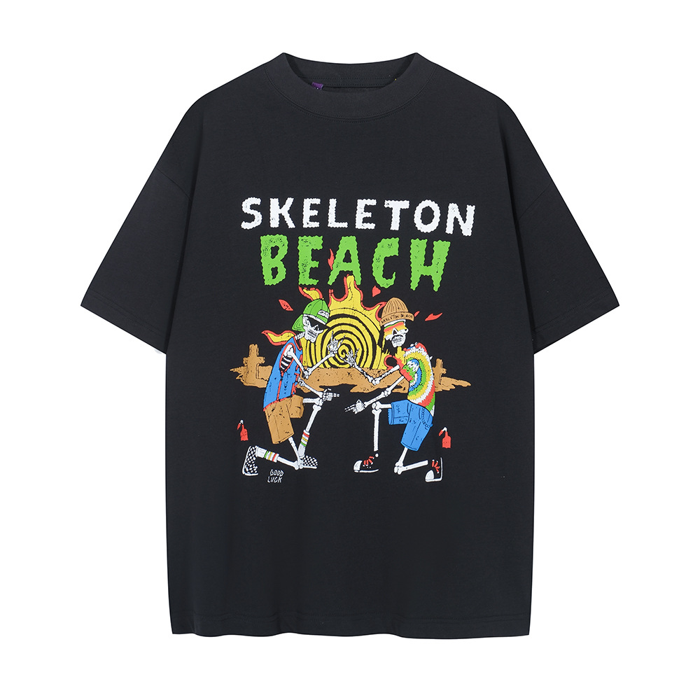 Galería Dept. SKELETON BEACH Skull Beach temático impresión suelta camiseta de manga corta casual