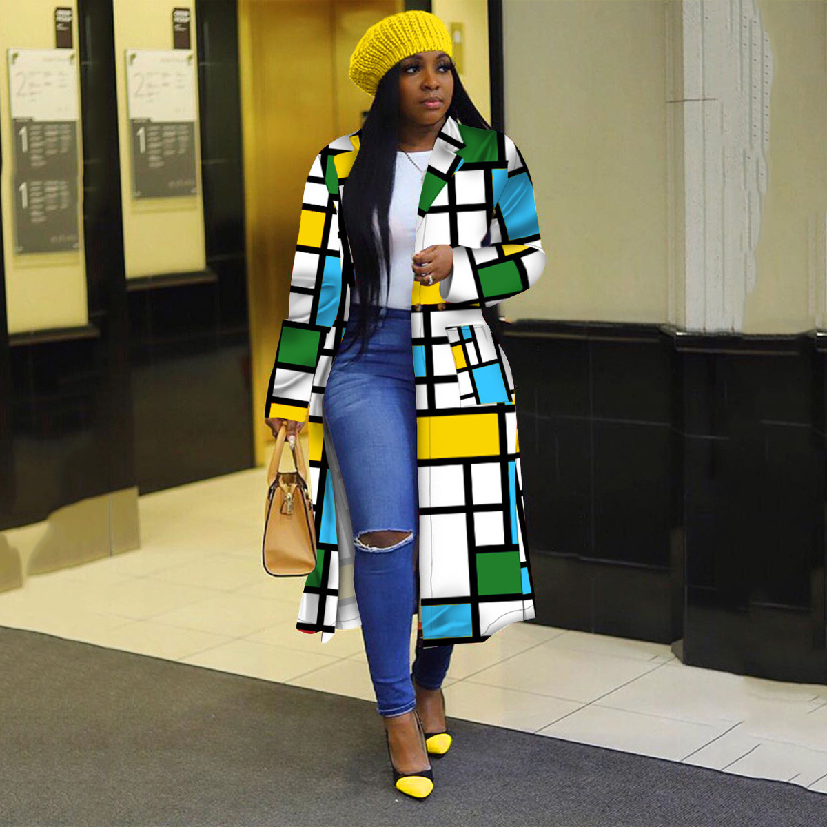 Women's Coat Autumn Winter Plaid Double Breasted Lapel Windbreaker_voghion.com