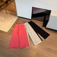 030539春の新商品のカジュアルな毛輪の広い足のズボンの女性の高腰の垂直感のまっすぐな筒のゆったりしている韓国版の百合のファッションのズボン