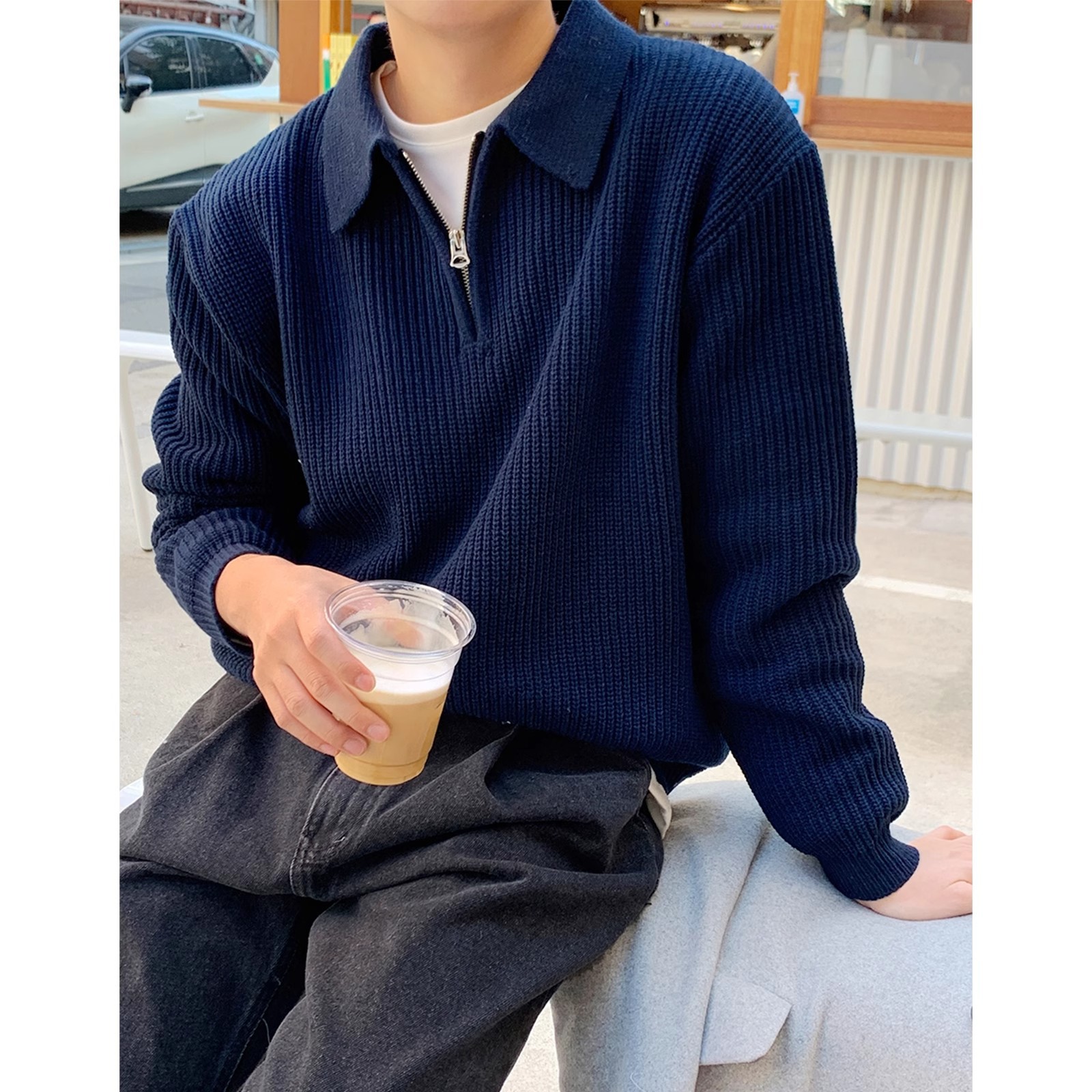 Autumn and Winter New Knitwear Men's Half-Zip Polo Shirt Lapel Business Slim Fit Warm Export Cross-Border Wholesale