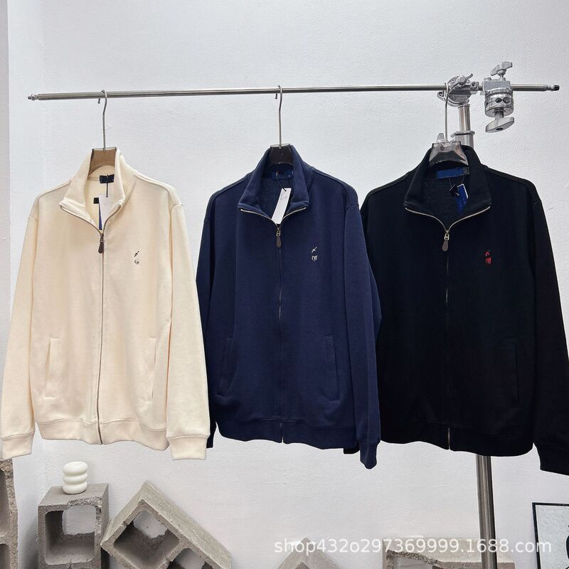 Cross-Border 25 Spring & Fall Playing Polo New Style Full Zipper Sweatshirt for Men and Women Couples Casual Loose Cardigan Pony Sweatshirt