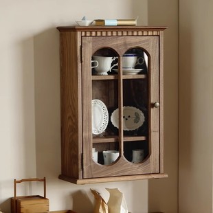 North American Black Walnut Solid Wood French Retro Wall Cabinet Cup Holder Wall Cabinet Hand-Made Porcelain Display Storage Wall Cabinet