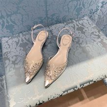 仙女水钻透明凉鞋2024年春季小众包头低跟平底尖头水晶女鞋