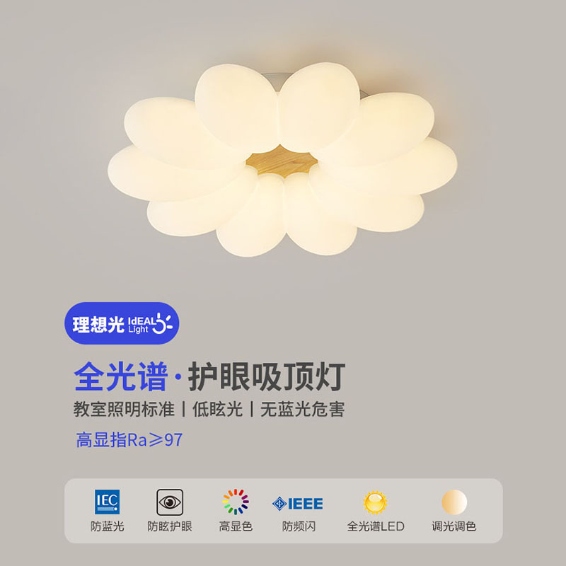 小紅書臥室led吸頂燈法式奶油風創意兒童房間花朵護眼燈中山燈具