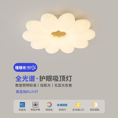小紅書臥室led吸頂燈法式奶油風創意兒童房間花朵護眼燈中山燈具