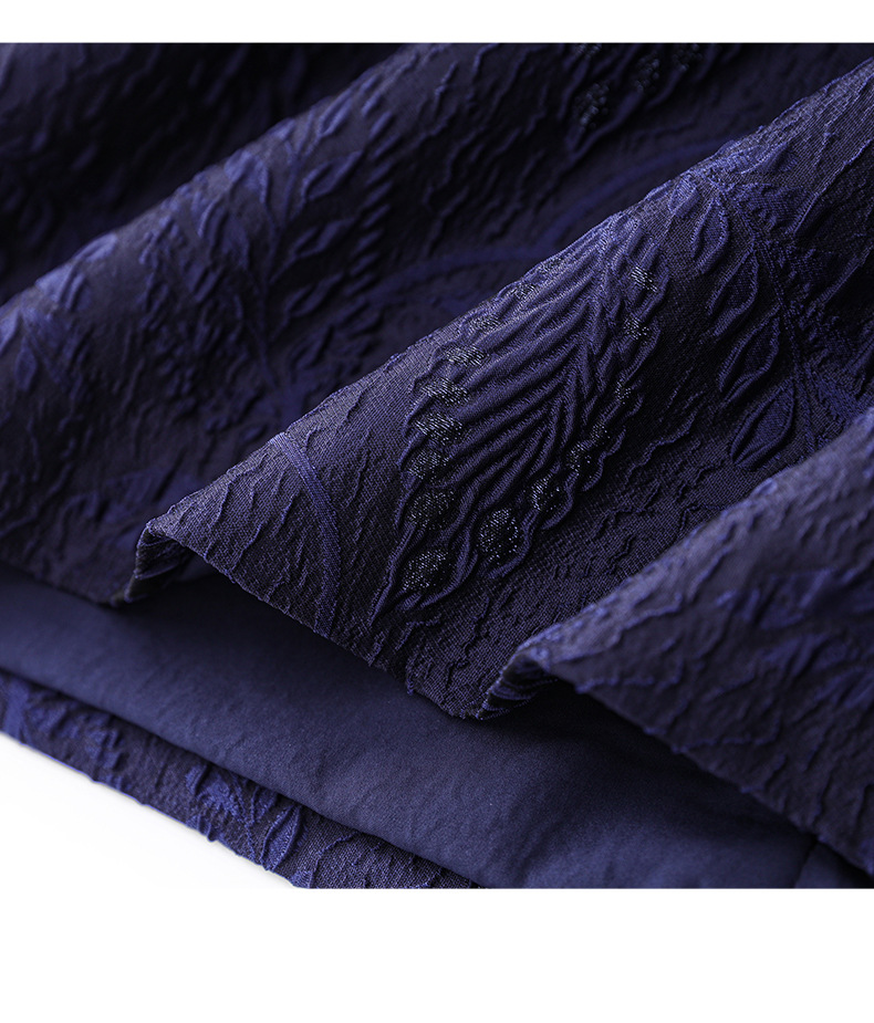 Váy ngắn tay nữ họa tiết jacquard mạ vàng phù điêu thanh lịch — Màu xanh lam chi tiết 22
