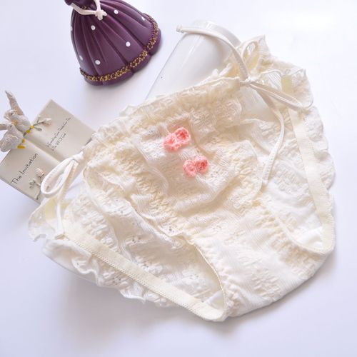Long-term Japanese style small fresh full lace ruffles princess triangle girl cute lace-up string women's underwear