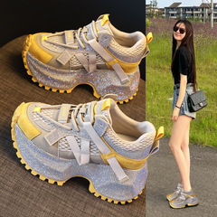 6580-7厚底内增高水钻时尚拼色老爹鞋女2025秋季新款松糕休闲潮鞋