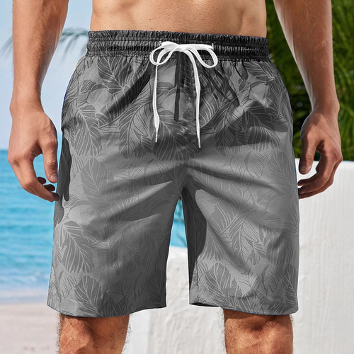 Men's Four-Season Casual 3D Print Straight Leg Shorts, Sports Beach with Drawstring, Digital Quick-Dry