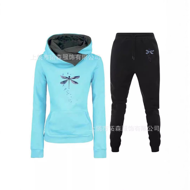 2024 cross-border spring and autumn new sweater fleece-lined cute printed sportswear suit ladies sweater trousers women's clothing