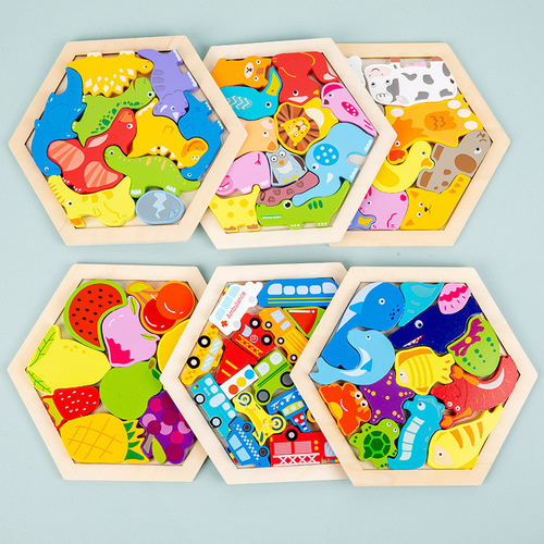 Children's wooden creative puzzles intellectual enlightenment cognitive animal transportation fruit baby early education educational building block toys