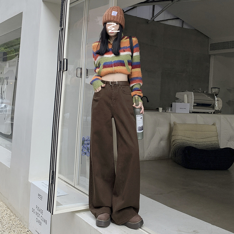 American-Style Coffee-Colored Wide-Leg Jeans for Women, 2025 Autumn New Fashion, Loose Fit, Slimming Straight-Leg Floor-Length Pants American-Style Coffee-Colored Wide-Leg Jeans for Women, 2025 Autumn New Fashion, Loose Fit, Slimming Straight-Leg Floor-Length Pants