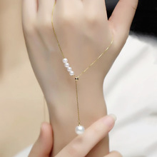 s925纯银施家珍珠项链女简约轻奢小众高级感锁骨链可调节Y字颈链