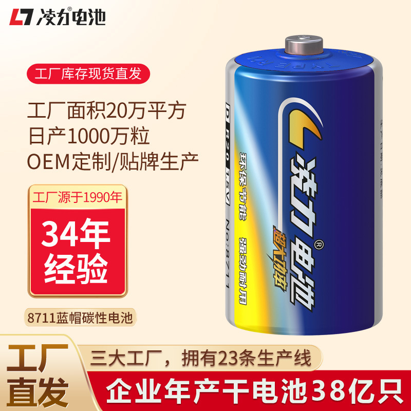 凌力电池 蓝色1号碳性电池 电池R20大号大容量手电筒热水器燃气灶