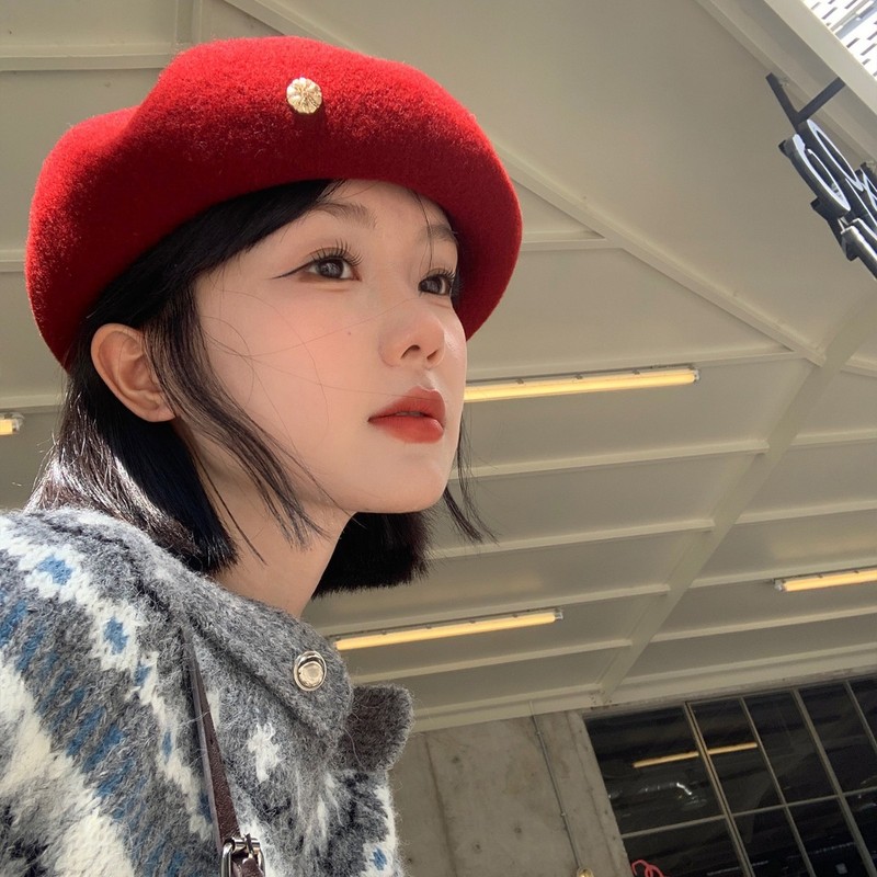 日系复古毛呢红色云朵贝雷帽女大头围显脸小气质文艺百搭画家帽子|undefined