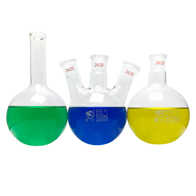 圆底蒸馏瓶化学实验室仪器标准磨口高硼硅三口耐高温单口玻璃烧瓶