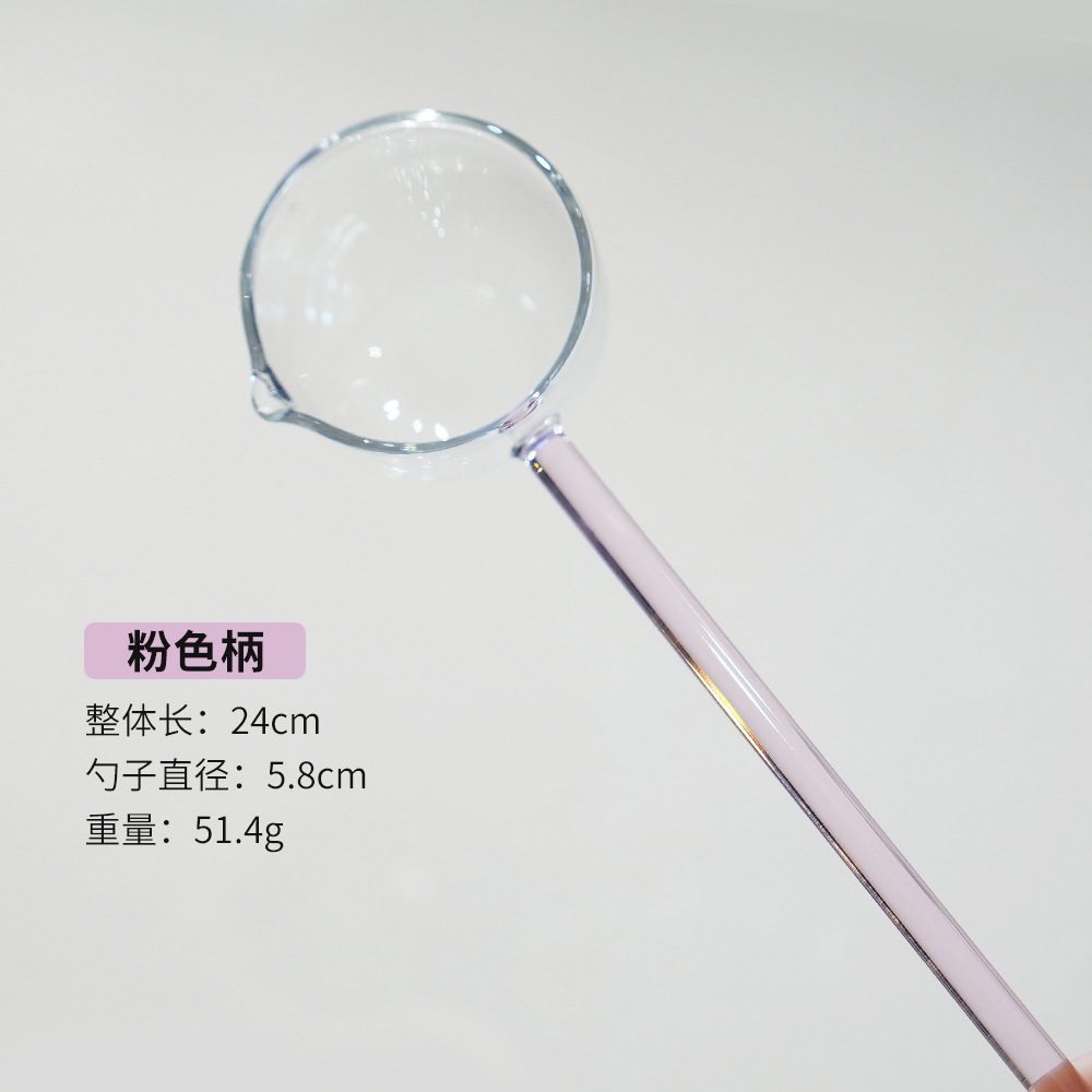 Cuchara de vidrio de mango largo transparente de color, cuchara de postre de borosilicato, cuchara doméstica resistente a altas temperaturas, cuchara de té, cuchara de condimento