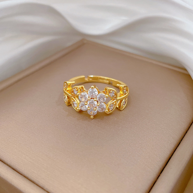 Adjustable Diamond Flower Ring Luxury Designer Jewelry For Couples_voghion.com