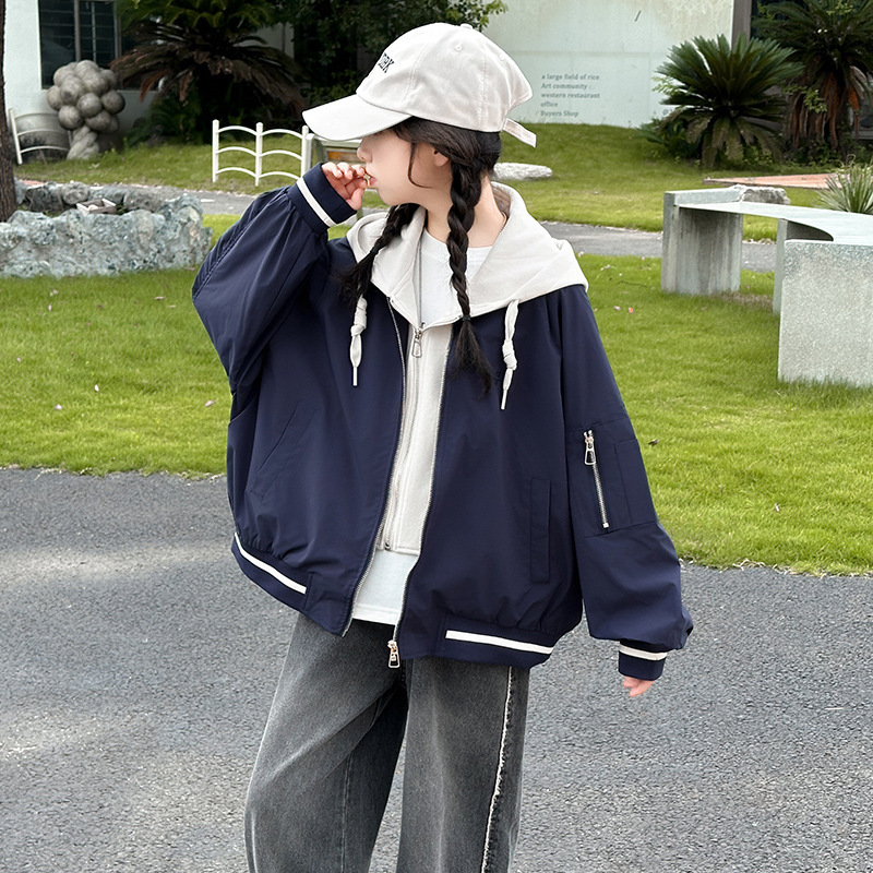 女童假两件外套春秋2025新款儿童洋气时髦夹克秋季女大童秋装上衣|undefined