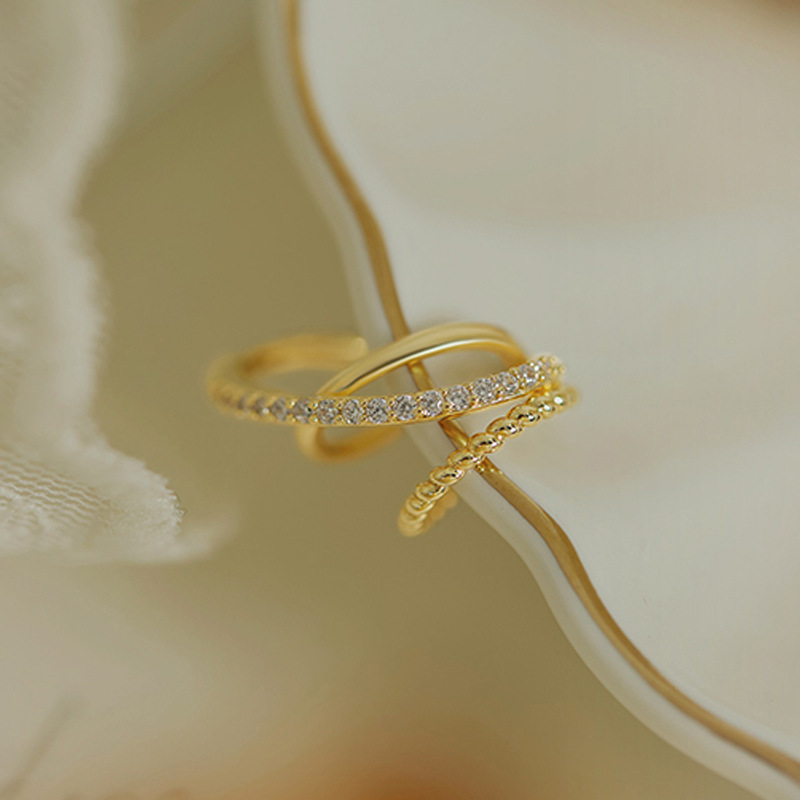 Clip oreja multicapa con circonita, diseño irregular, sin perforación, joya creativa