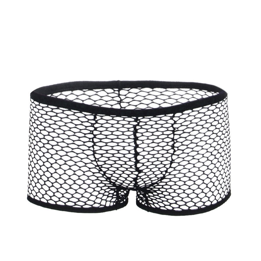 Comercio exterior al por mayor ropa interior de hombre de malla grande sexy hueca translúcida pantalones de horquilla alta U bolsa convexa diversión transfronteriza
