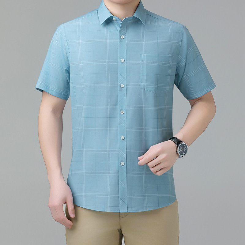 Summer Classy Men's Modal Short-Sleeved Shirt Middle-Aged Dad Business Casual Plaid Thin Versatile Shirt for Men