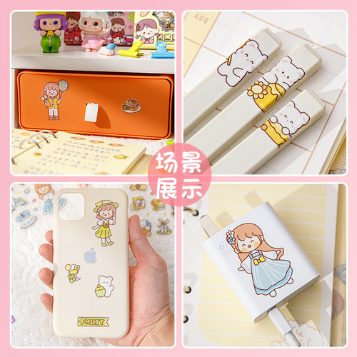 100 pieces of pet handbook stickers girl heart cute girl children sticker set handbook tape collage material stickers