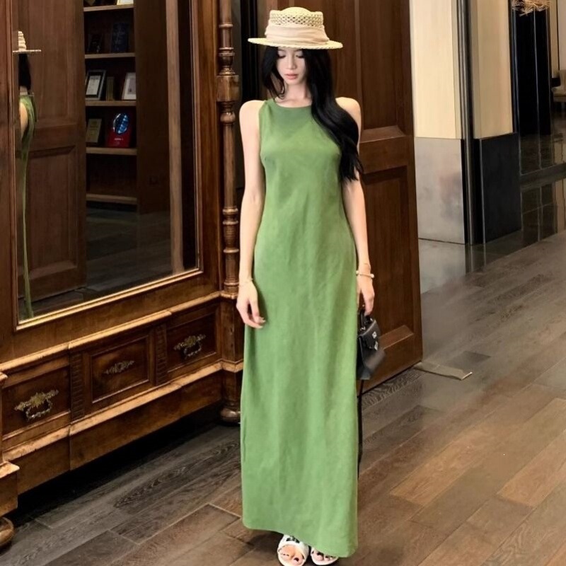Dopamine Green Dress 2026 Early Summer New Style High-End and Stylish Slim-Fit Sleeveless Tank Dress for Tall Individuals