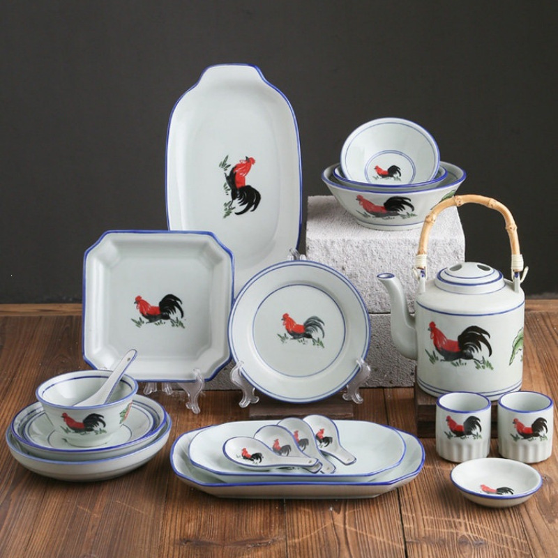 Nostalgic Household Retro Blue and White Porcelain Rooster Bowl Ceramic Rice Bowl Single Rooster Bowl Old-Fashioned Chaozhou Tableware Set Nostalgic Household Retro Blue and White Porcelain Rooster Bowl Ceramic Rice Bowl Single Rooster Bowl Old-Fashioned Chaozhou Tableware Set