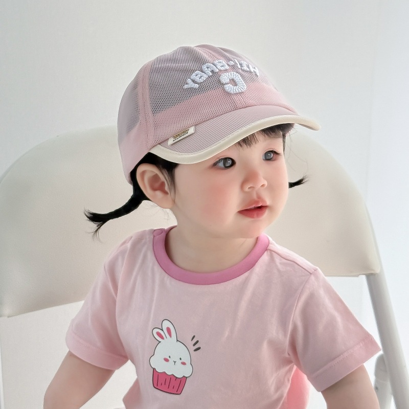 Sombrero de protección solar para niños, gorra de visera para bebés de malla de verano, letras coreanas, sombrero para el sol para bebés al aire libre, gorra de béisbol para niños