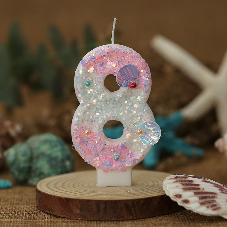 Vela numérica degradada rosa con perlas y conchas, creativa, para Amazon – Producto transfronterizo exclusivo