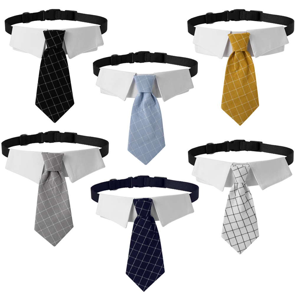 Fábrica en stock transfronterizo nuevo estilo británico guapo boda perro traje de sarga perro collar traje Plaid tie