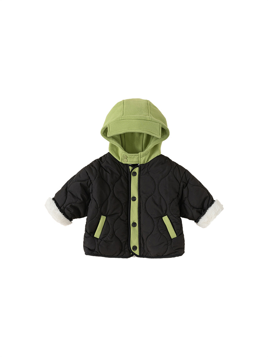 Chaqueta de algodón para niños Youbao, chaqueta de algodón con capucha y bloques de color, abrigo cálido de algodón para bebé, top informal grueso de invierno