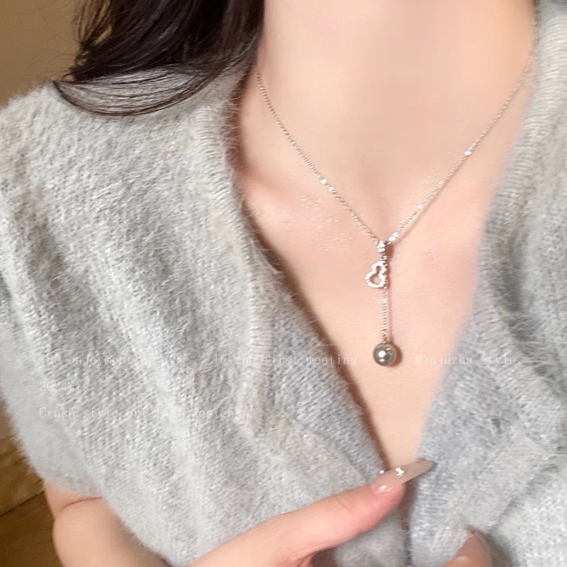 珍珠葫芦锆石项链女ins小众轻奢高级感毛衣链2024新款卫衣链配饰