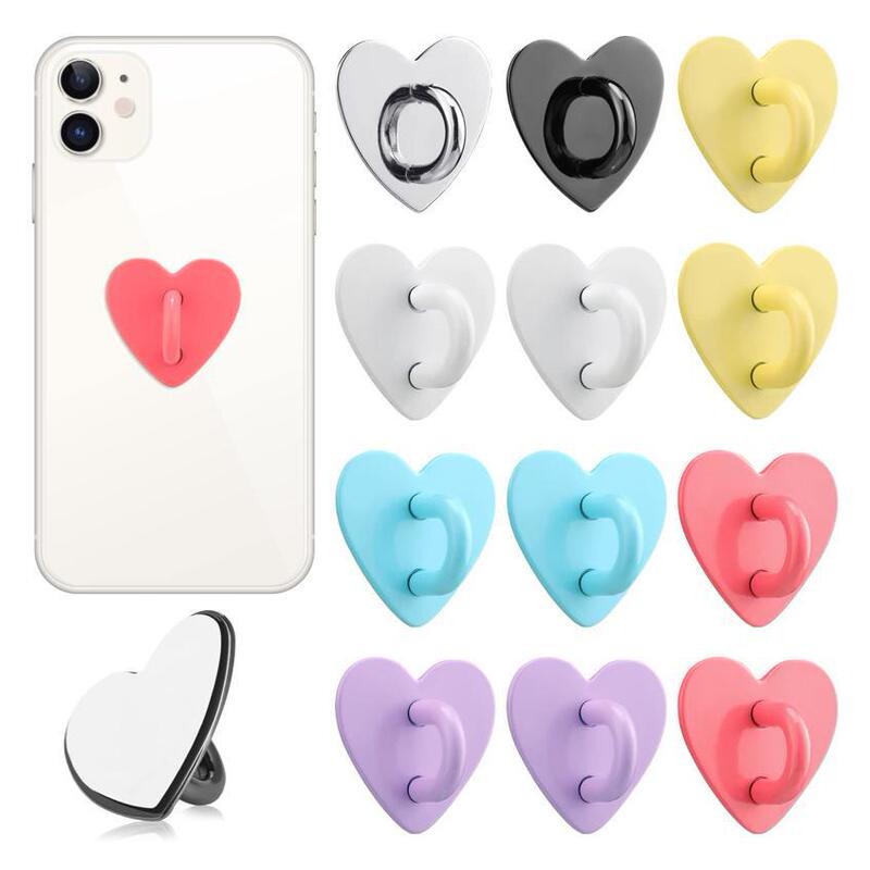 Heart-Shaped Phone Heart-Shaped Pendant Hook Metal Ring Holder, Sticky Candy-Colored Heart-Shaped Phone Accessory Grip Ring