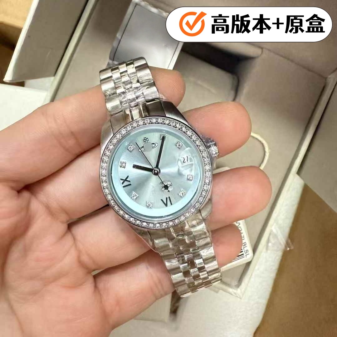 Vv317 Foreign Trade Western Empress Full Diamond Ice Blue Watch New Model Cherry Saturn Women's Watch with Diamond Inlay Fashion