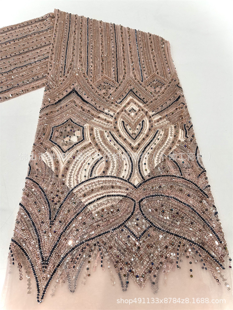 Industria pesada cuatro perlas Gaoding serie de lujo vestido de boda modelo de fiesta cena tela de moda esquinilla bordado tubo de perlas