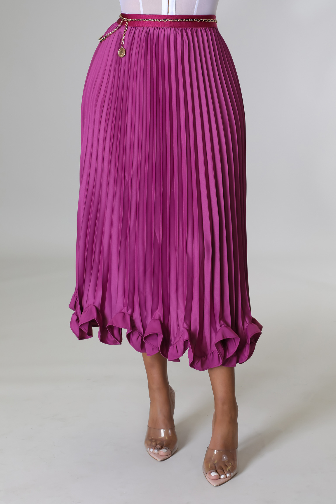 pleated color matchign feather tube top backless high waist vest and skirt suit NSCYW134140