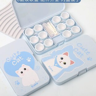 Cartoon cute healing blue contact lens box creative multi-pair portable cosmetic lens storage box wholesale