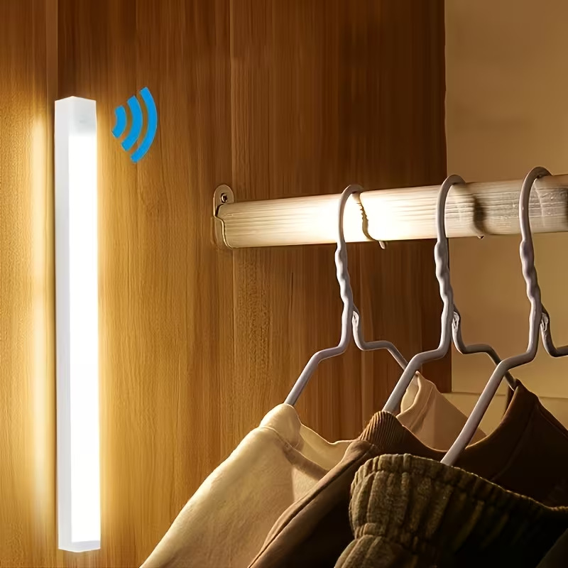 Transfronterizo frío y calentamiento led luz de inducción del cuerpo humano absorción autoadhesiva inalámbrica luz de noche larga barra de lámpara de armario recargable