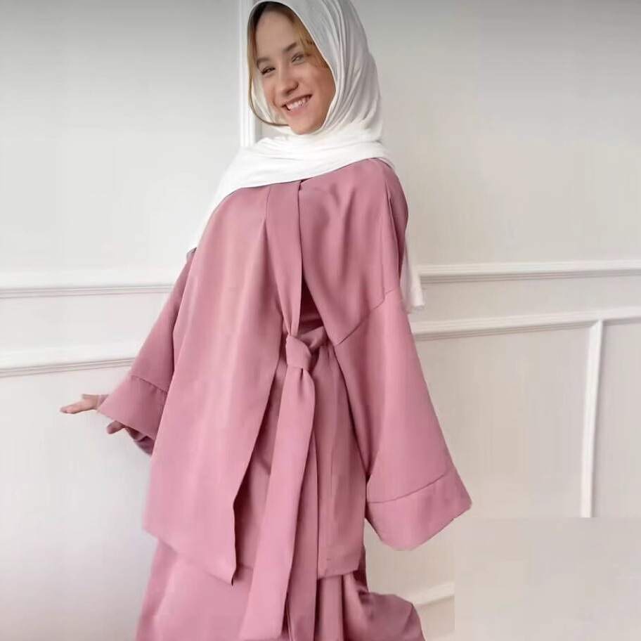 New export women's two-piece set, loose solid color tie-front top and skirt, Turkish cross-border in-stock K201