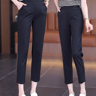 Summer Cropped Pants for Women 2025 New Petite Elastic Waist High-Waisted Slim Cigarette Casual Pants Nine-Point Long Pants