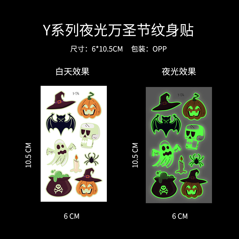 Tatuajes Temporales Luminosos de Halloween Luminoso, para Fiestas de Halloween