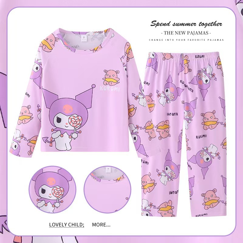Pijamas de las niñas primavera y otoño manga larga delgada medio y grande niños lindos dibujos animados bebé niños princesa estilo homewear traje