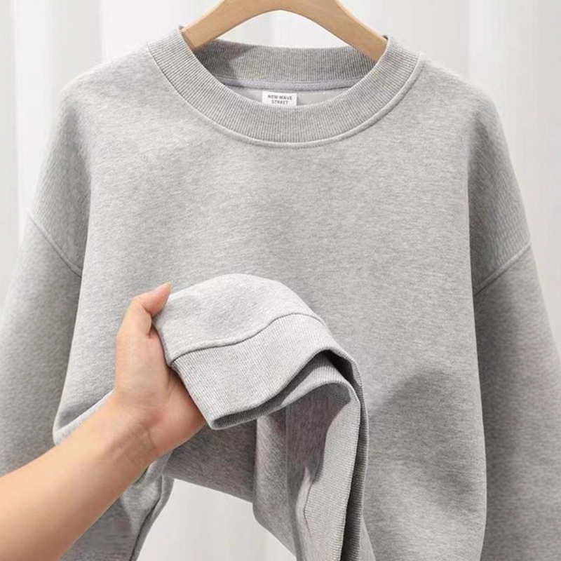 Light Gray 500g Heavyweight Round Neck Pullover Sweatshirt for Men and Women Japanese Style Style Loose Casual Versatile Long-Sleeved Top Autumn and Winter