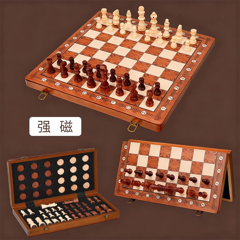 Juego de ajedrez de madera Amazon dos en uno, doble reina, plegable, magnético, ajedrez y damas, juguete de ajedrez