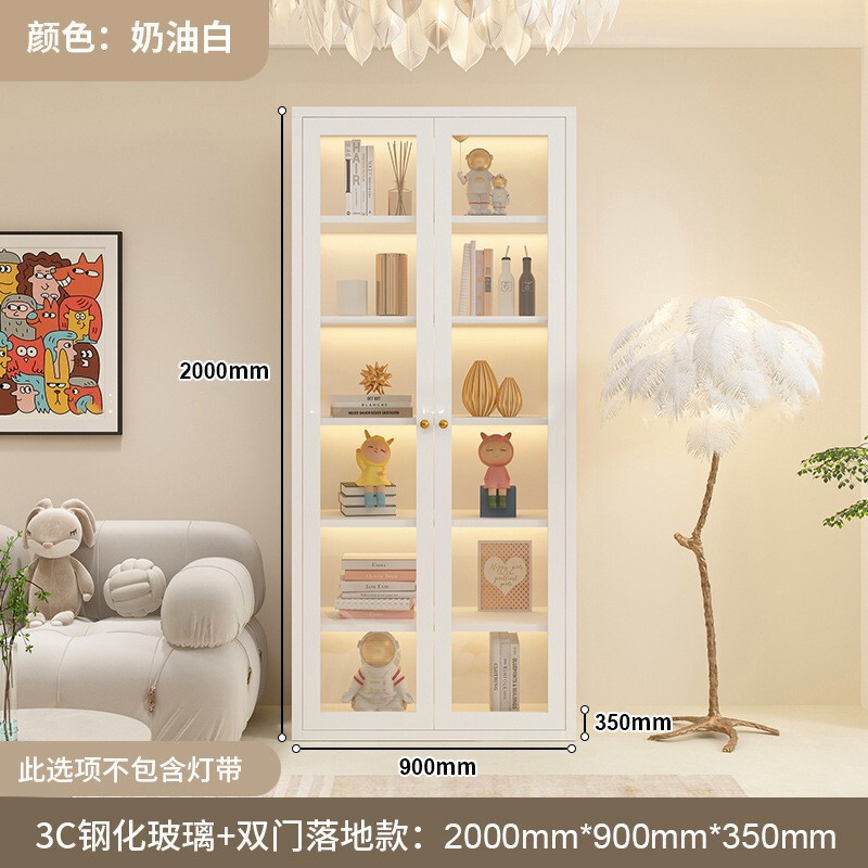 钢制书柜玻璃门防尘书架简约现代铁艺置物柜客厅储物柜家用展示柜|undefined